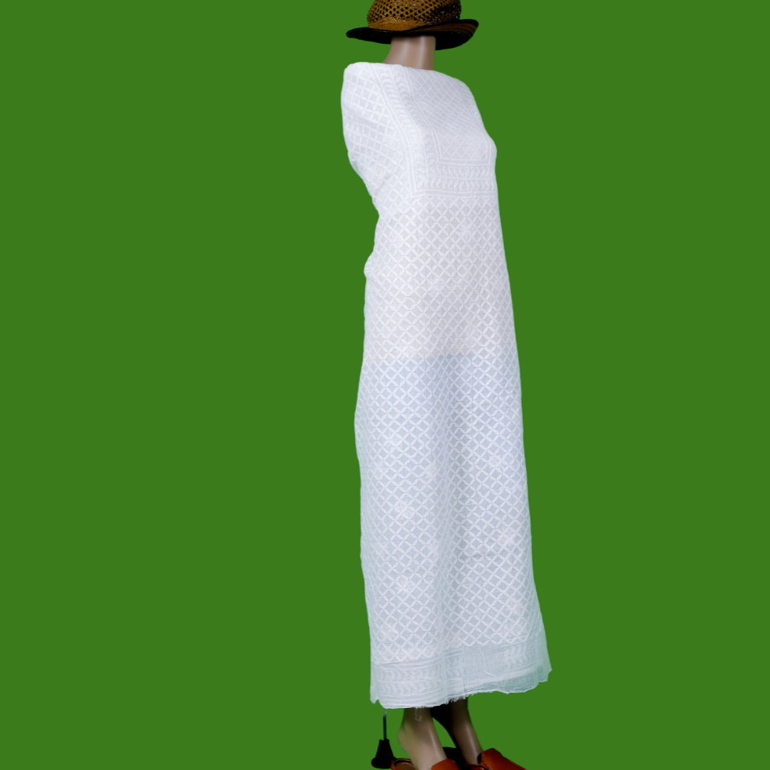 Kota Cotton Chikankari Kurta Fabric (White Dyeable)