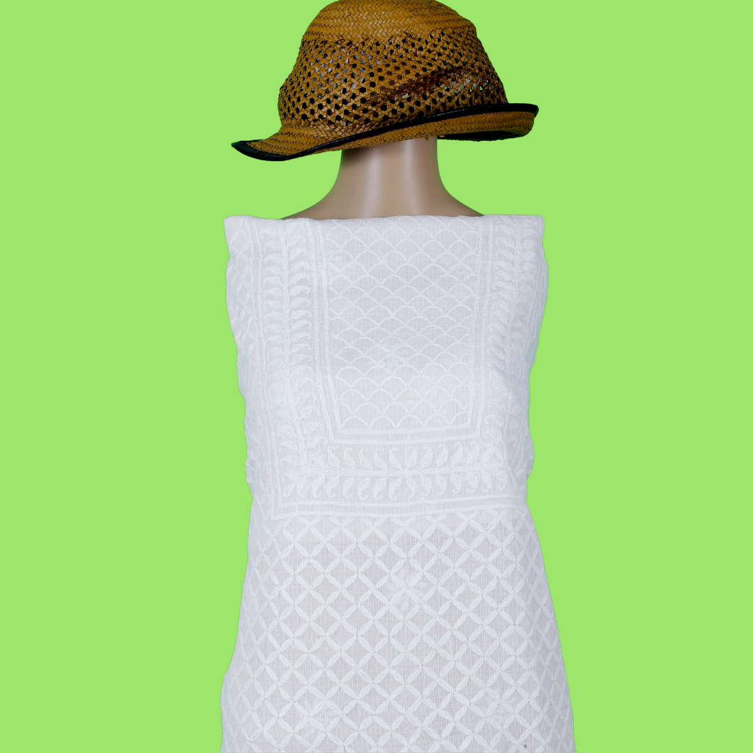 Kota Cotton Chikankari Kurta Fabric (White Dyeable)
