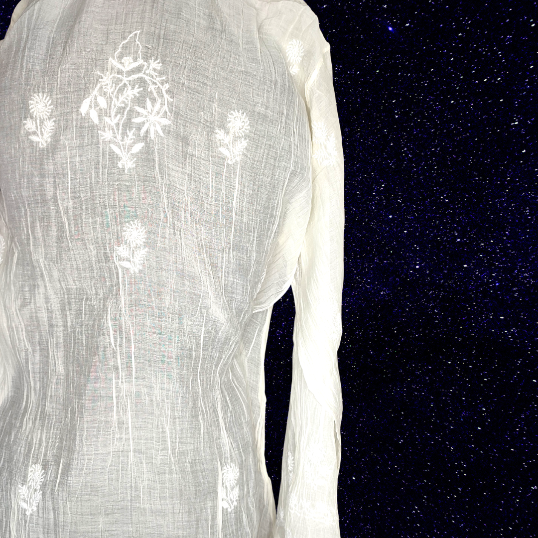 Mul Chanderi Semi Stitch Chikankari Staright Kurta fabric-Dyeable (White)