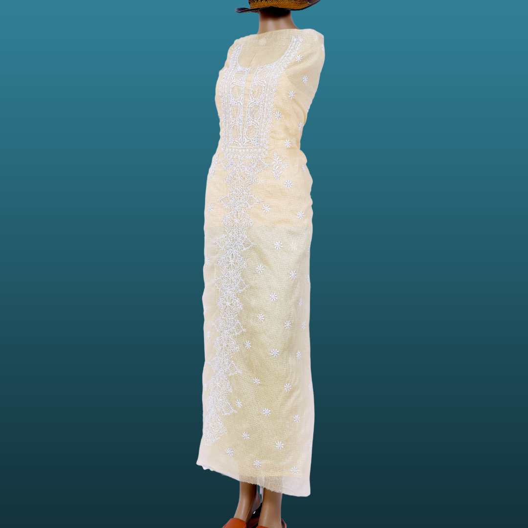 Kota Cotton Chikankari Kurta Fabric (Beige)