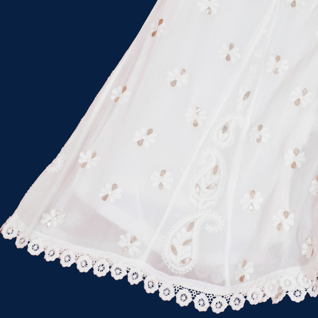 Georgette Chikankari Palazzo with Gotapatti (White)