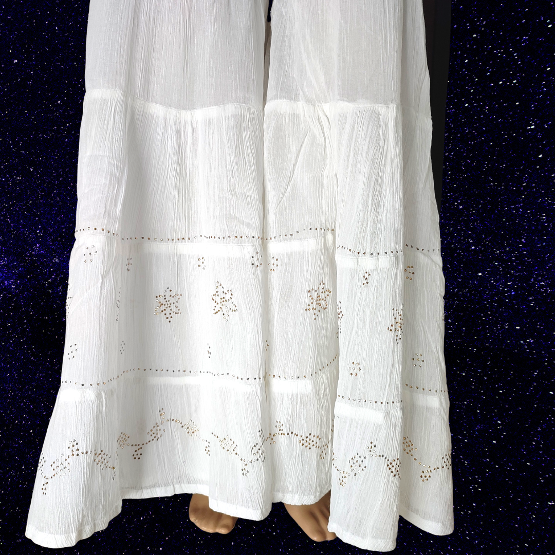 Crushed Cotton 3 layered Sharara/ Palazzo with Palazzo - Dyeable (White)