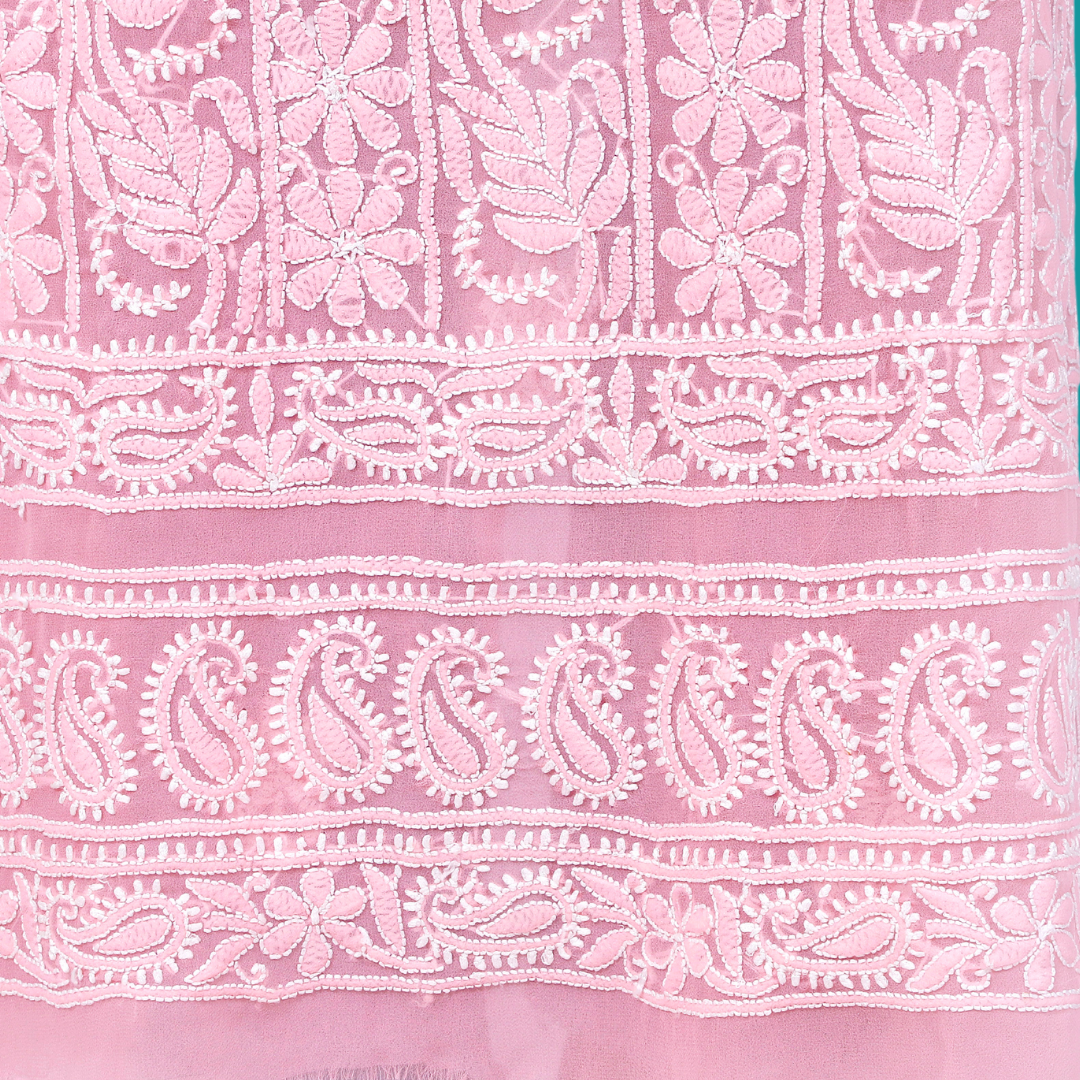 Georgette Chikankari Kurta Fabric (Peach)