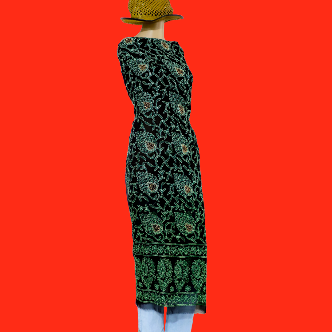 Georgette Chikankari Kurta Fabric (Black)