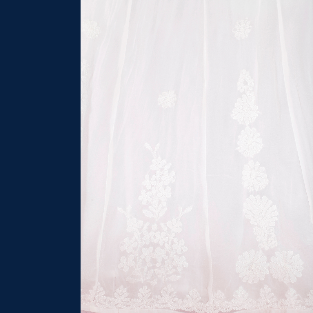 Crepe Chikankari Skirt -Dyeable (White)