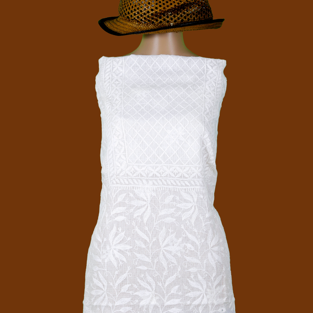 Kota Cotton Chikankari Kurta Fabric (White dyeable)
