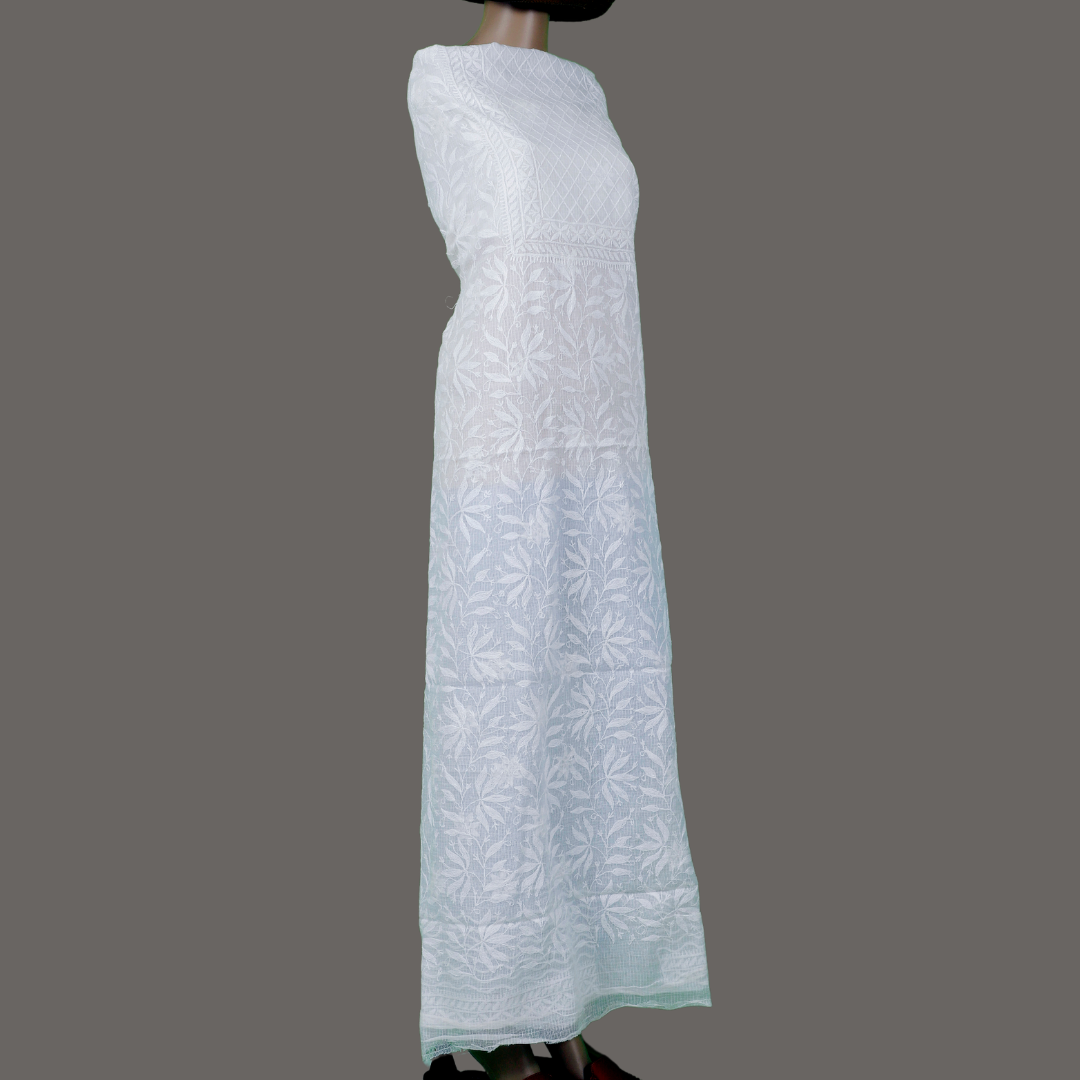 Kota Cotton Chikankari Kurta Fabric (White dyeable)