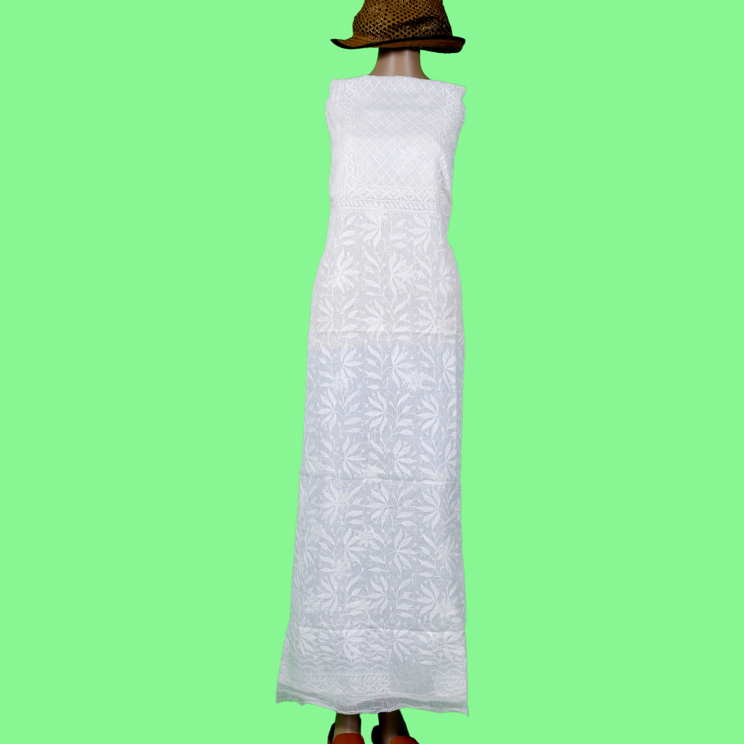 Kota Cotton Chikankari Kurta Fabric (White dyeable)