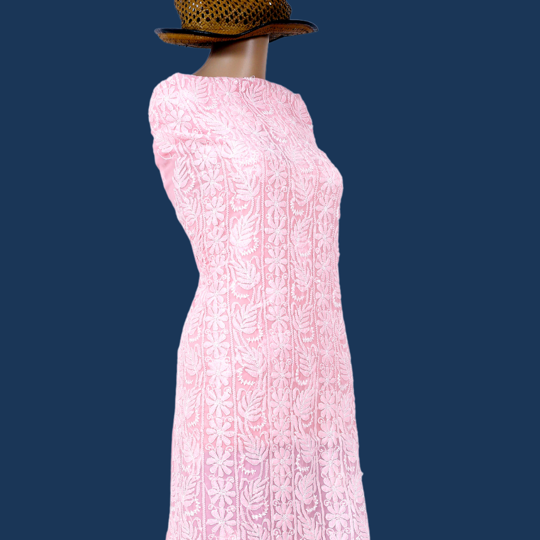 Georgette Chikankari Kurta Fabric (Peach)