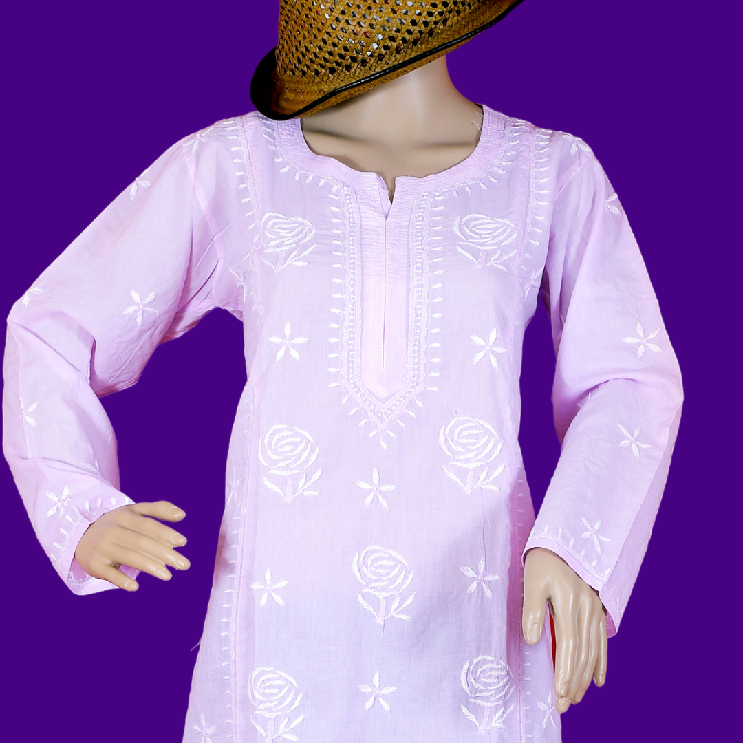 Mul Cotton Chikankari Kurta (Pastel Lavender)