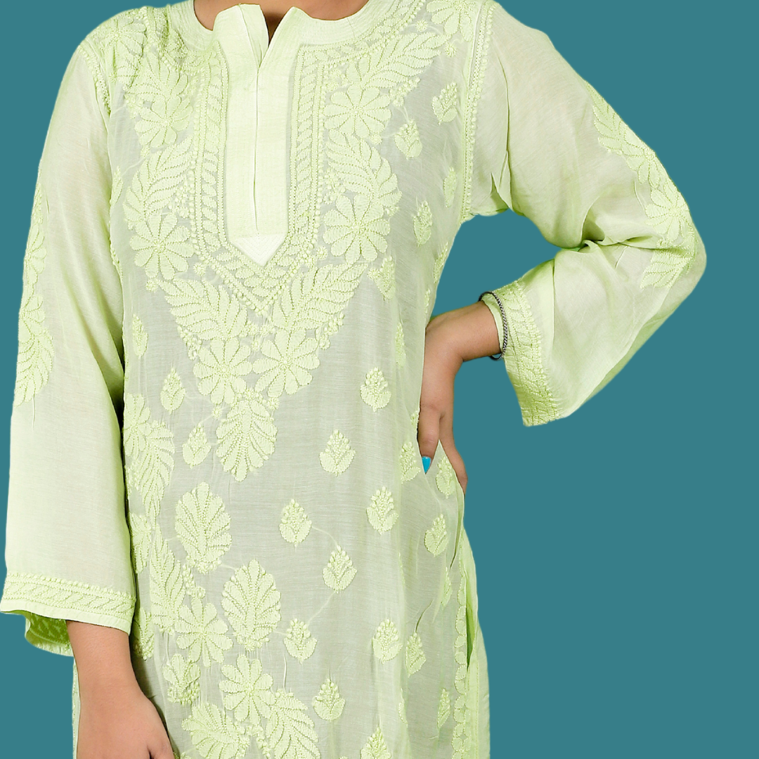 Cotton Chikankari Kurta (Pastel Green)