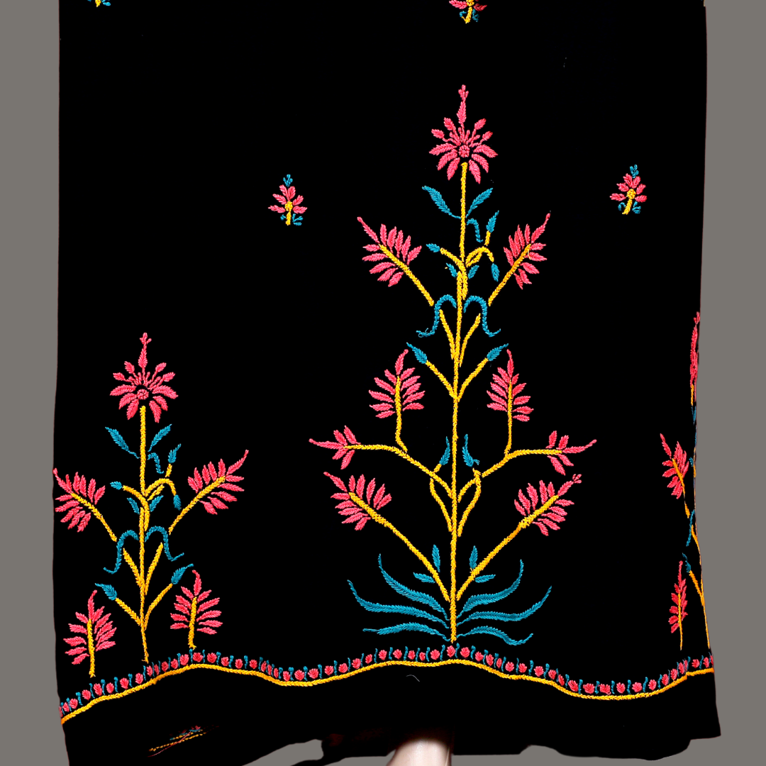 Rayon Chikankari Off Shoulder Dress with short sleeves (Black)