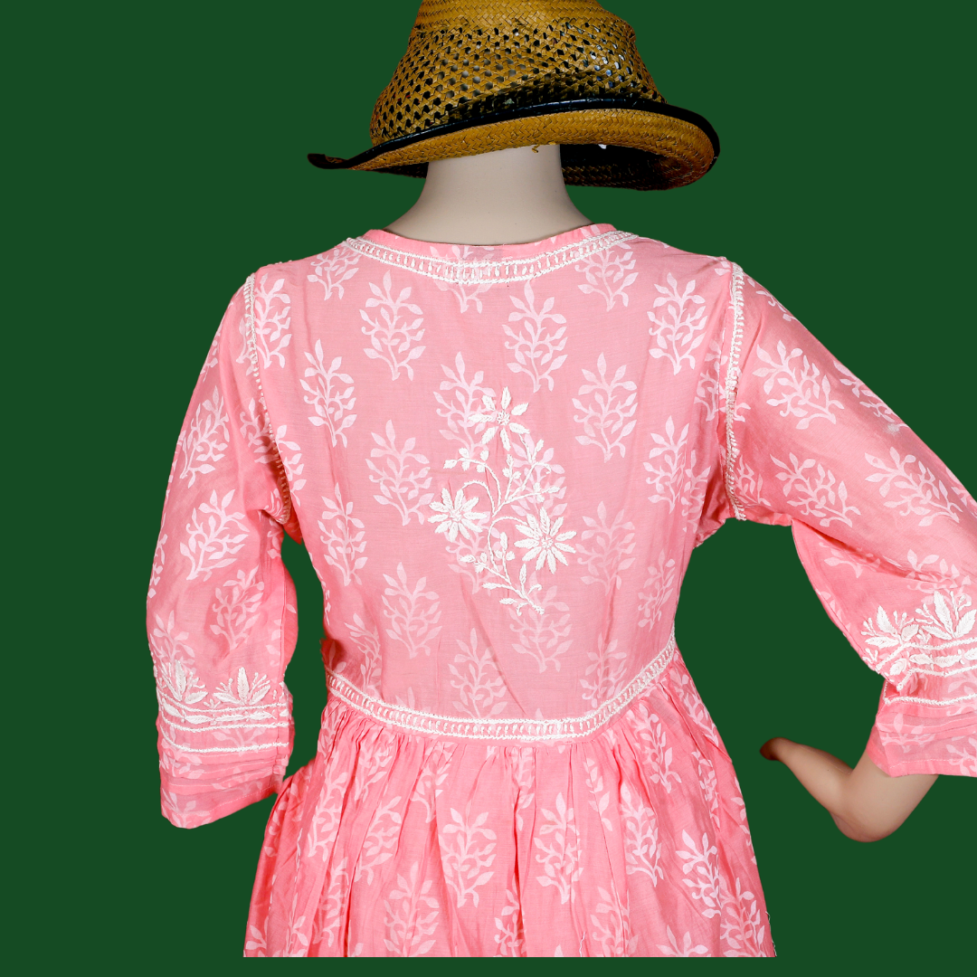 Chanderi Chikankari Angarkha with Palazzo (Peach)