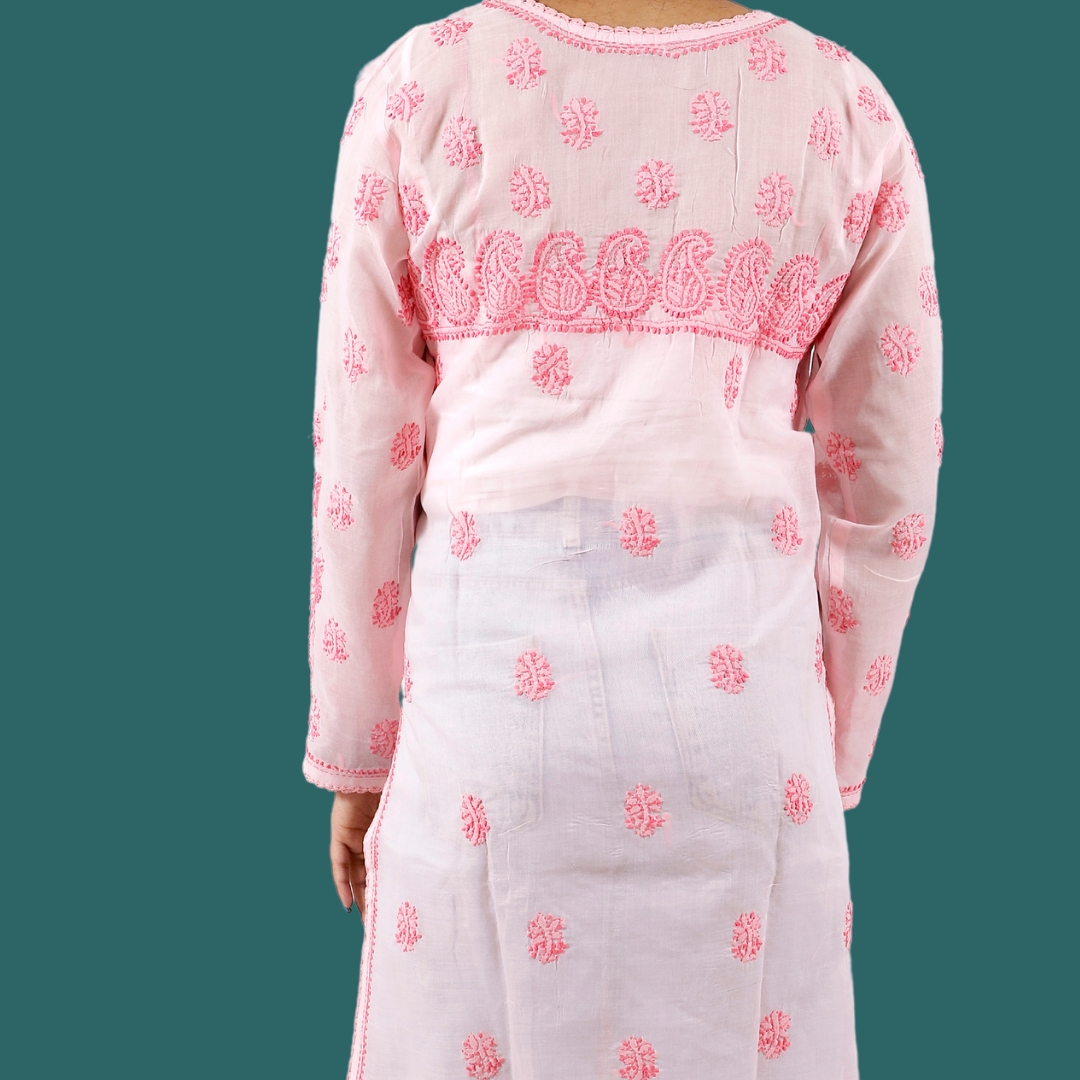 Cotton Chikankari Short Kurti/ Top (Light Pink)