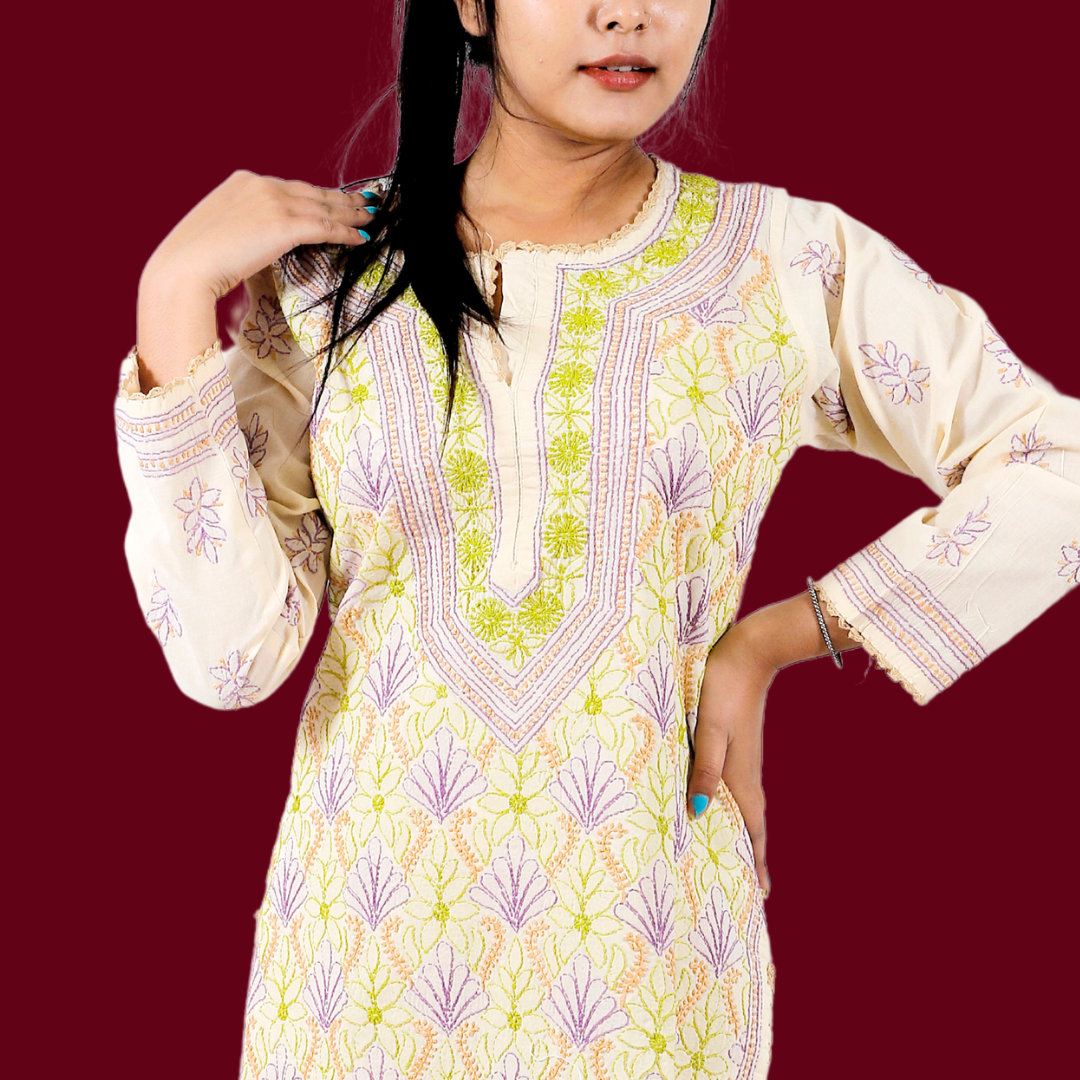 Cotton Chikankari kurta (Beige)