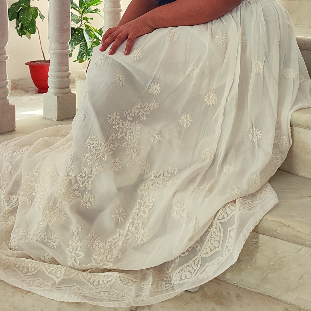 Georgette Chikankari Skirt (White)