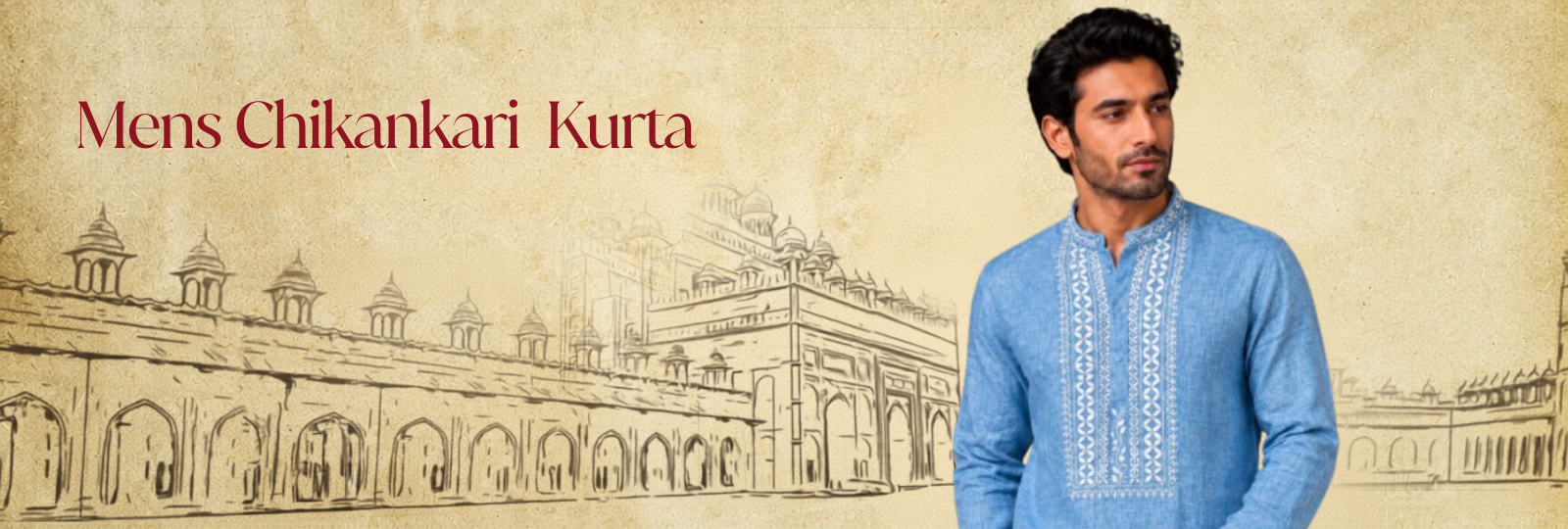 Mens Chikankari Short Kurta