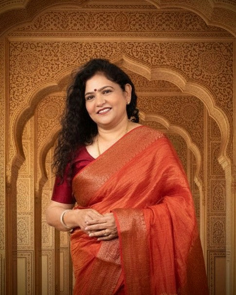Founder of Manjari Chikankari wearing a handcrafted Cgikankari Saree inspired by Lucknow's heritage