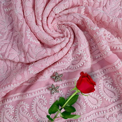 Georgette Chikankari Kurta Fabric (Peach)