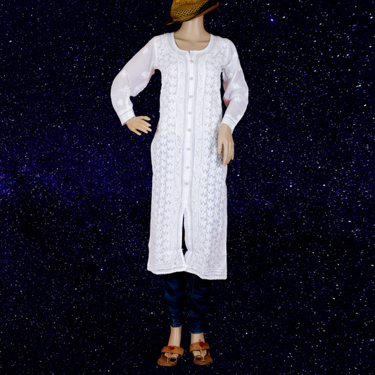 Cotton Chikankari Kurta with Kasab work (White)