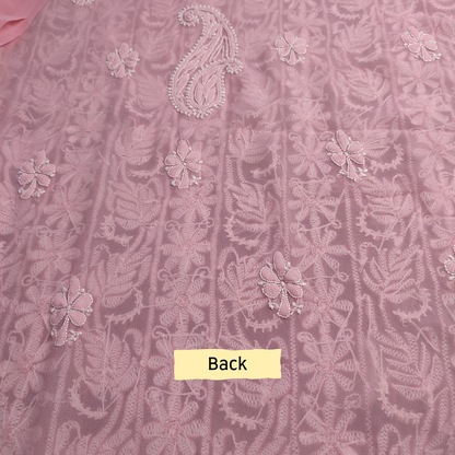 Georgette Chikankari Kurta Fabric (Peach)