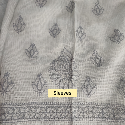 Kota Cotton Chikankari Kurta Fabric (Grey)