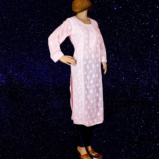 Cotton Chikankari Kurta (Nude Pink)