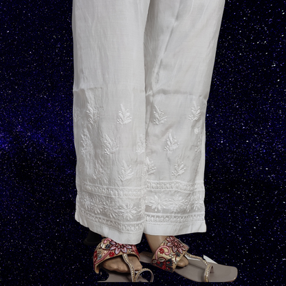 Muslin Chikankari Straight Palazzo- Dyeable (White)