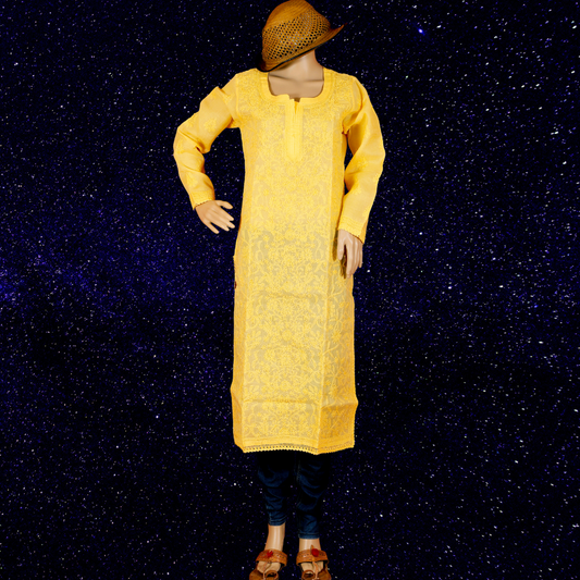 Cotton Chikankari Kurta (Yellow)