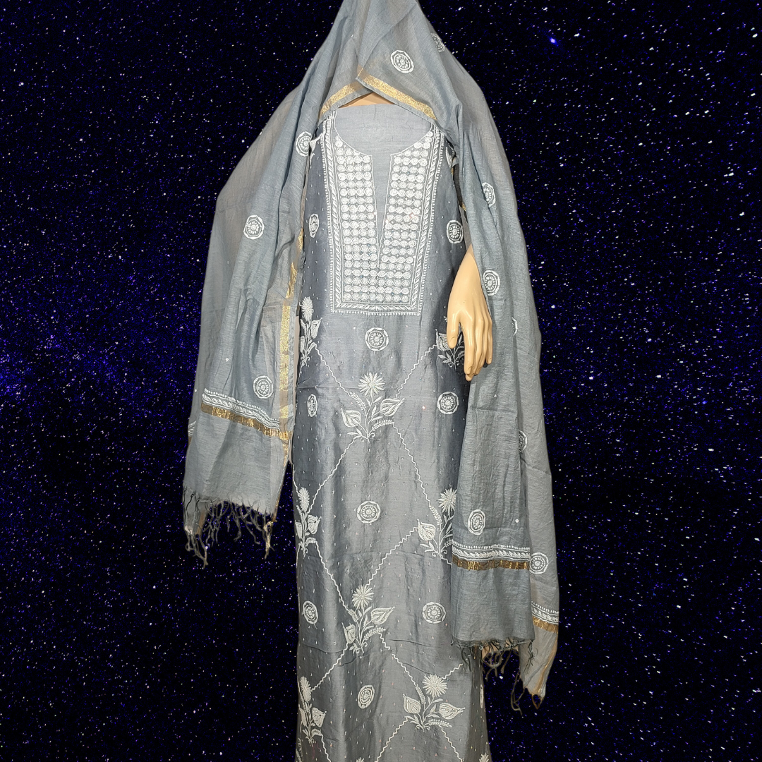 Kurta Dupatta Fabric | Chanderi Silk | Grey