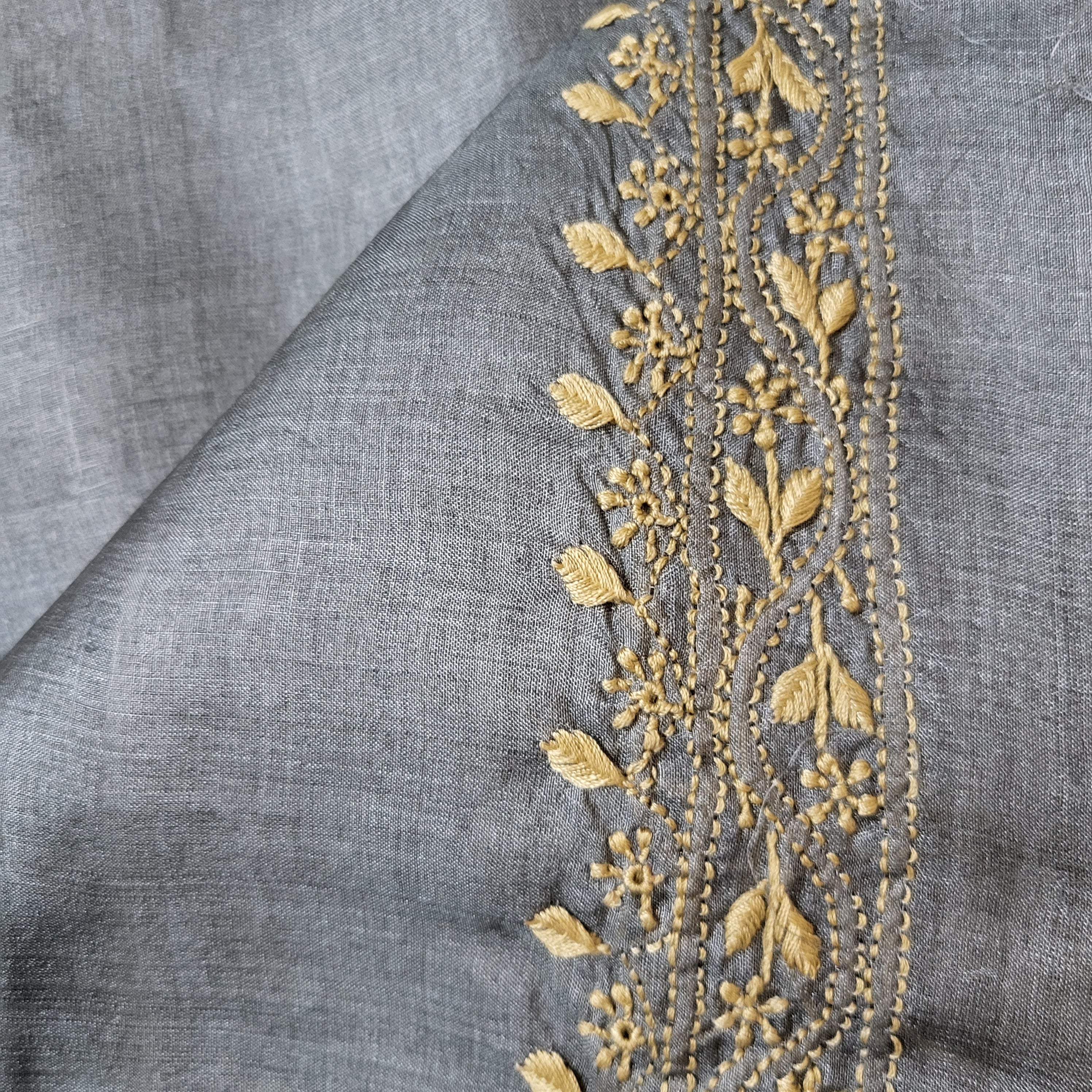 Tussar Silk Mens Chikankari Kurta Fabric ( Grey )