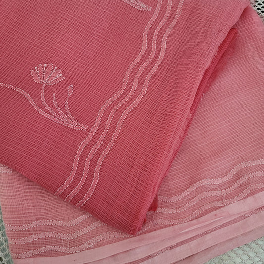 Kotadoriya Chikankari Saree Dual shade (Pink)