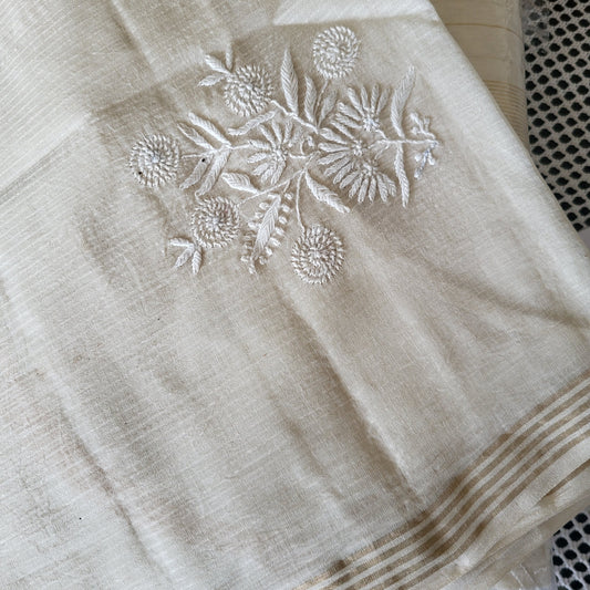 Chanderi Striped Cotton Chikankari Dupatta (Off white)