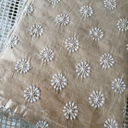 Chanderi Tissue Chikankari All over Jaal Dupatta  (Off white)
