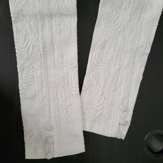 Cotton Chikankari Stretchable Pants (White)