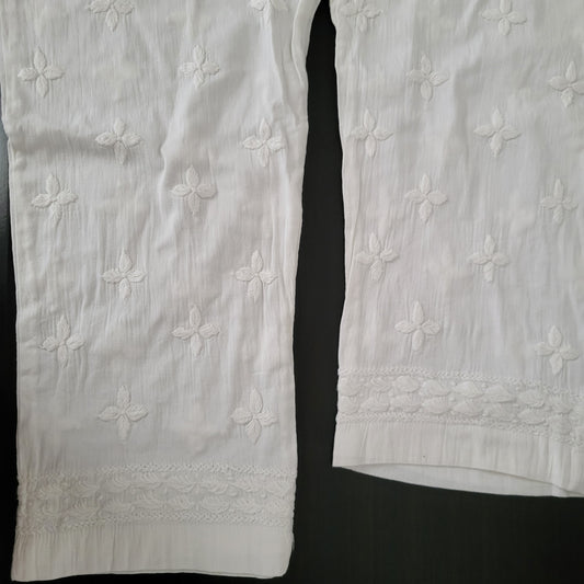Cotton Chikankari Stretchable Pants (White)