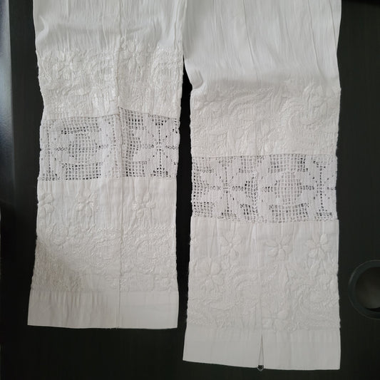 Cotton Chikankari Stretchable Pants (White)