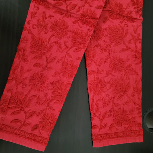 Cotton Chikankari Stretchable Pants (Red)
