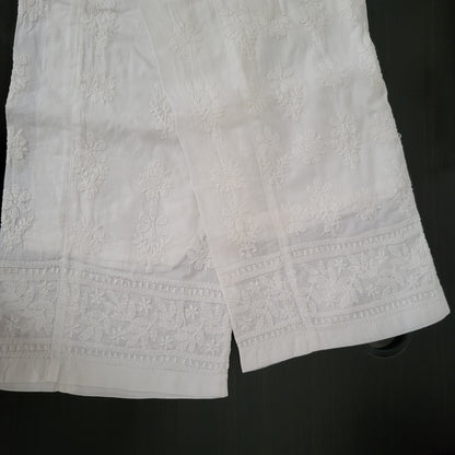 Cotton Chikankari Straight Pants- Dyeable (White)