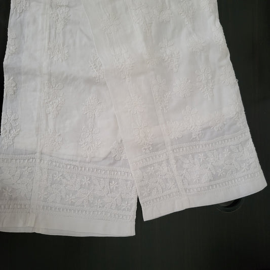 Cotton Chikankari Straight Pants- Dyeable (White)