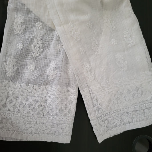 Kota Cotton Chikankari  Pants (White) (Dyeable)