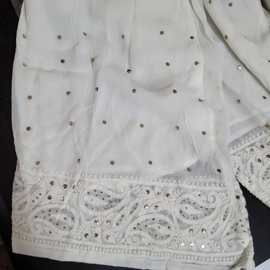 Viscose Georgette Chikankari Straight Palazzo with Badla -Dyeable (White)