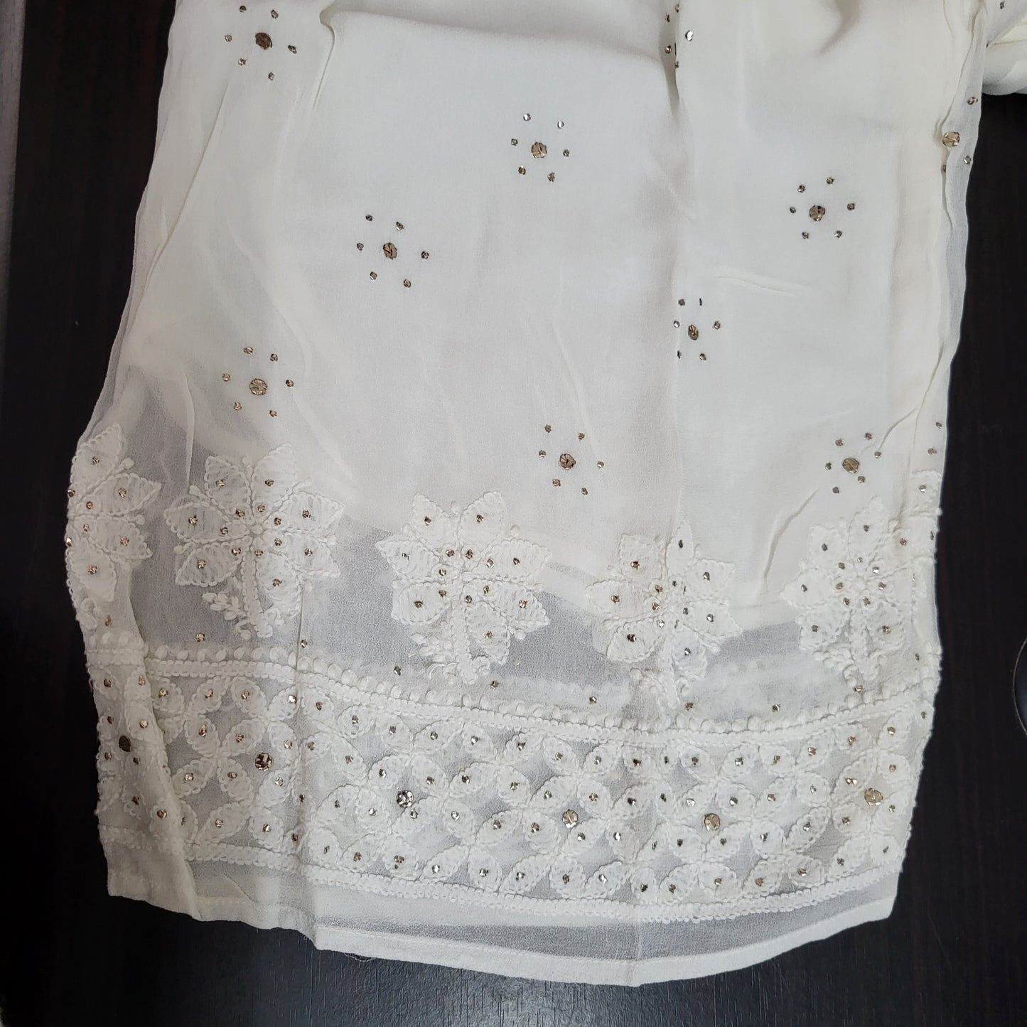 Viscose Georgette Chikankari Straight Palazzo with Badla -Dyeable (White)