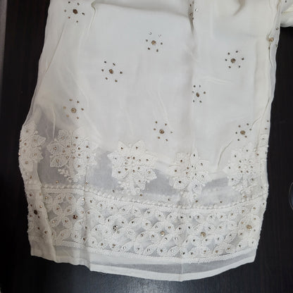 Viscose Georgette Chikankari Straight Palazzo with Badla -Dyeable (White)
