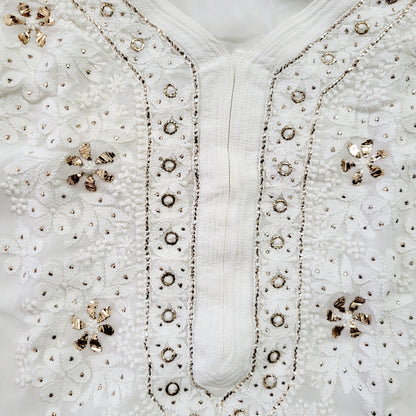 Viscose Georgette Chikankari Kurta with Badla -Dyeable (White)