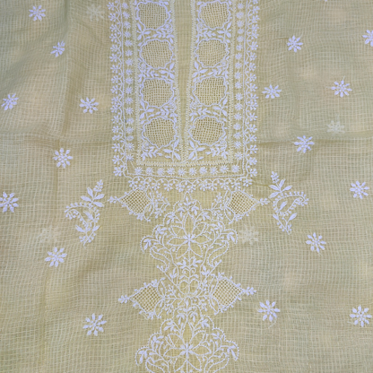 Kota Cotton Chikankari Kurta Fabric (Beige)