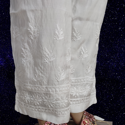 Muslin Chikankari Straight Palazzo- Dyeable (White)