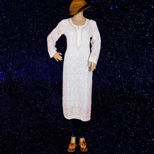 Cotton Chikankari Kurta with Gotapatti (White)