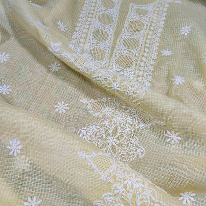 Kota Cotton Chikankari Kurta Fabric (Beige)