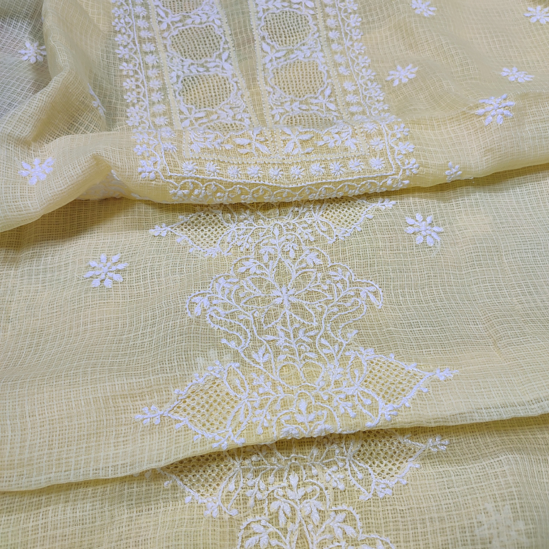 Kota Cotton Chikankari Kurta Fabric (Beige)